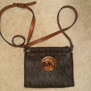 Michael Kors Dark Brown and Tan Crossbody Bag